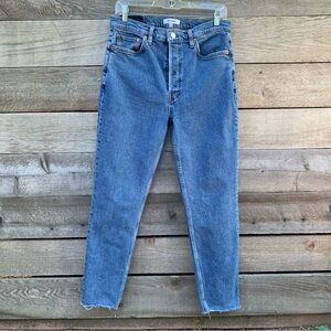 RE/DONE Jeans Womens 30 High Rise Ankle Crop Straight Tapered Leg Raw Hem